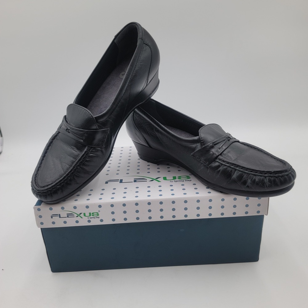 SAS Tripad Comfort Black Leather Loafers Womens 8.5 M Low Wedge Moc Toe USA Made